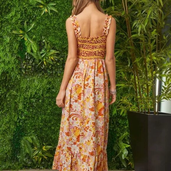 Davi & Dani Multi Smocked Bodice Geo Ruffle Strappy Midi Dress - Picture 10 of 11